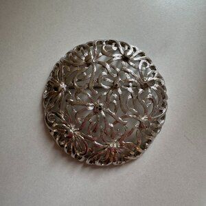 Vintage 80s Monet Round Silver Tone Brooch